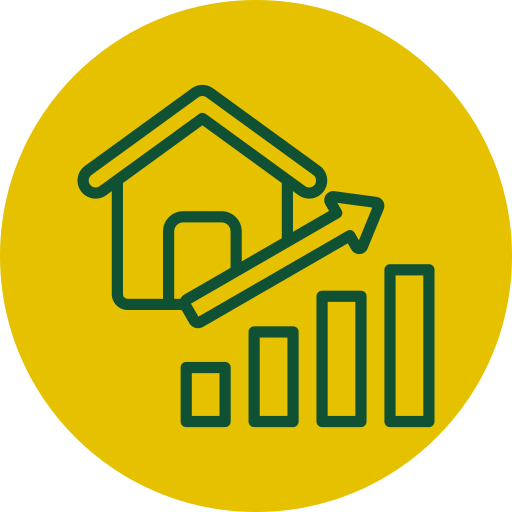House with upward market arrow icon |