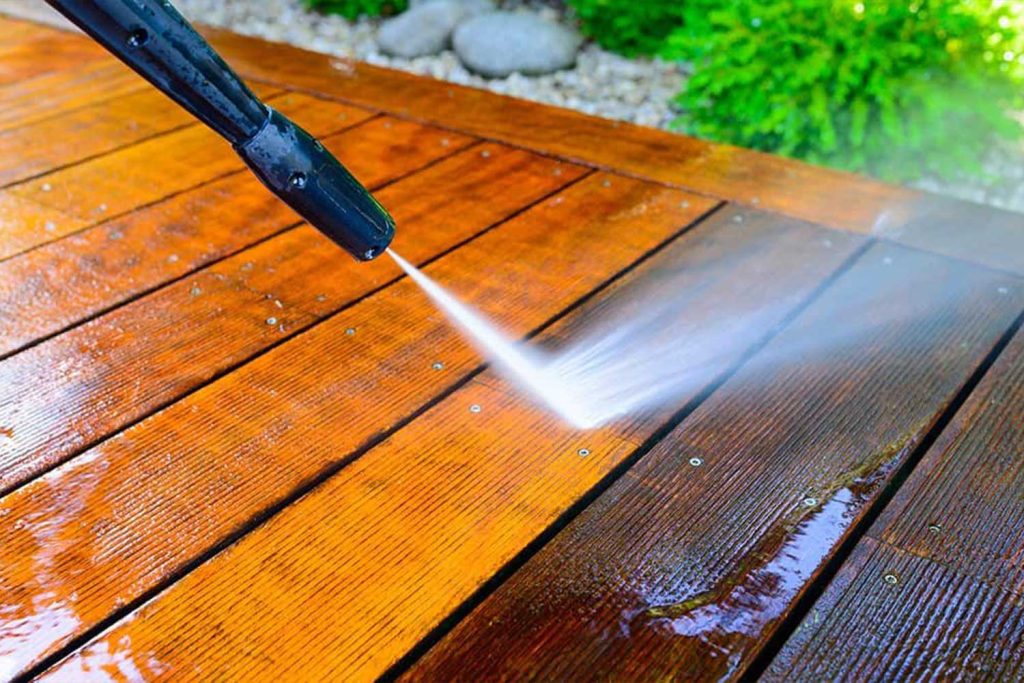 Deck before and after dirt removal