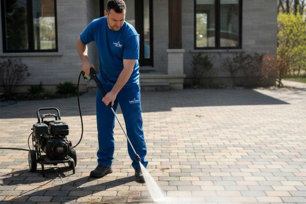 Paver surface with restored natural color and texture